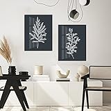  OTURRI Scandinave Blanc Plante Feuilles Murale Art Toile tableau Peinture Abstraite Affiches Et Gravures Moderne Minimaliste Murale Tableaux Decoration À La Maison 50x70cmx2 Sans Cadre