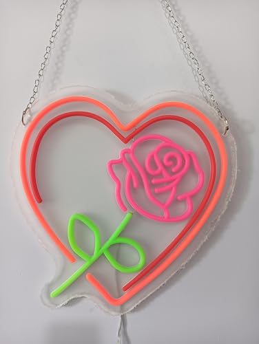 Image of 14 inch Romantic Flower Rose Love Sweet Heart Custom Design Decorated Acrylic Panel Handmade Man Cave LED Neon Sign Light WB07