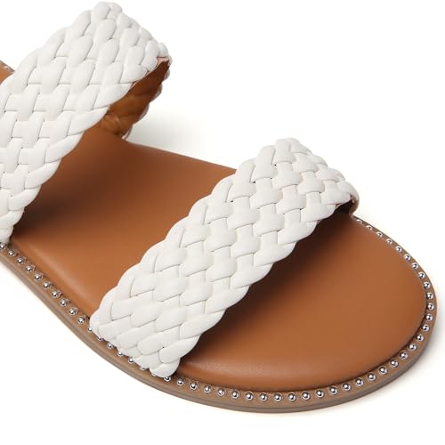 Image of Tilocow Women's Flat Sandals Two Strap Summer Dressy Studded Slide Sandals Open Toe Cute Casual Slip on Comfort Shoes for Beach Travel Daily Wear