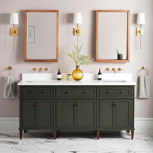 Signature Hardware 954001-72-RUMB-0 Elmdale 72" Freestanding Mahogany Double Basin Vanity Set with Cabinet, Vanity Top, and Rectangular Undermount Sink - No Faucet Holes - Dark Olive Green/Arctic