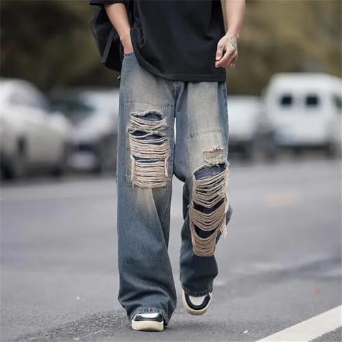 Men Wide Leg Jeans Street Style Cotton Goth Cowboy Pants2
