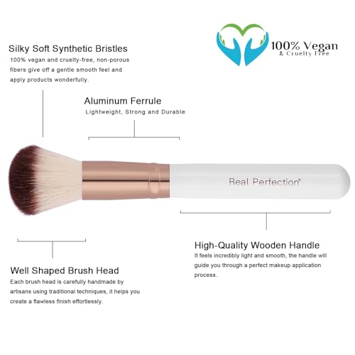 Image of Real Perfection Makeup Brush Set 16 Pcs with 1 Eyebrow Razor Premium Synthetic Foundation Powder Concealers Eyeshadow Blush Makeup Brushes Make up Brushes Kit (White)
