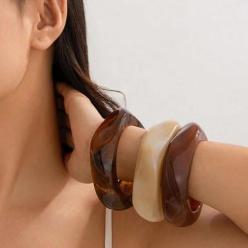 Acrylic Chunky Bangle Bracelets for Women Wide Resin Bangle Wristband Geometric Statement Bracelet Set Jewelry3