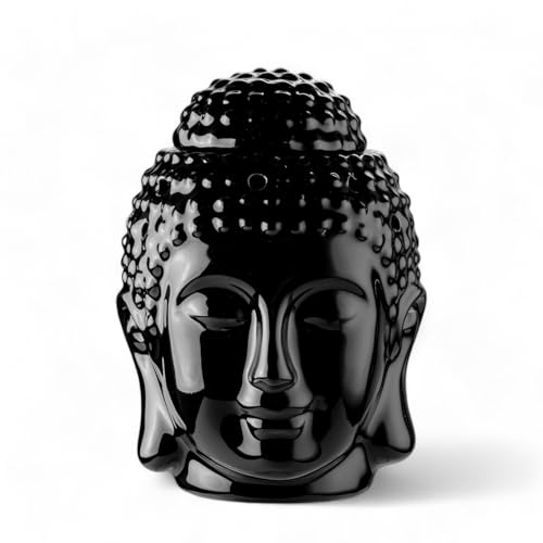Brûle-Parfum Céramy Bouddha Dhyana Noir - Atmosphère Parfumée - Objet Artisanal Zen -Aromathérapie Facile - Brûleur Fondant parfumé - Déco FengShui -...