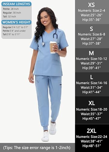 Image of MIVEI High Waisted Jogger Style Scrub Pants for Women - 8 Pockets Medical Bottoms Tapered Yoga Waistband Ribbed Ankle Cuffs