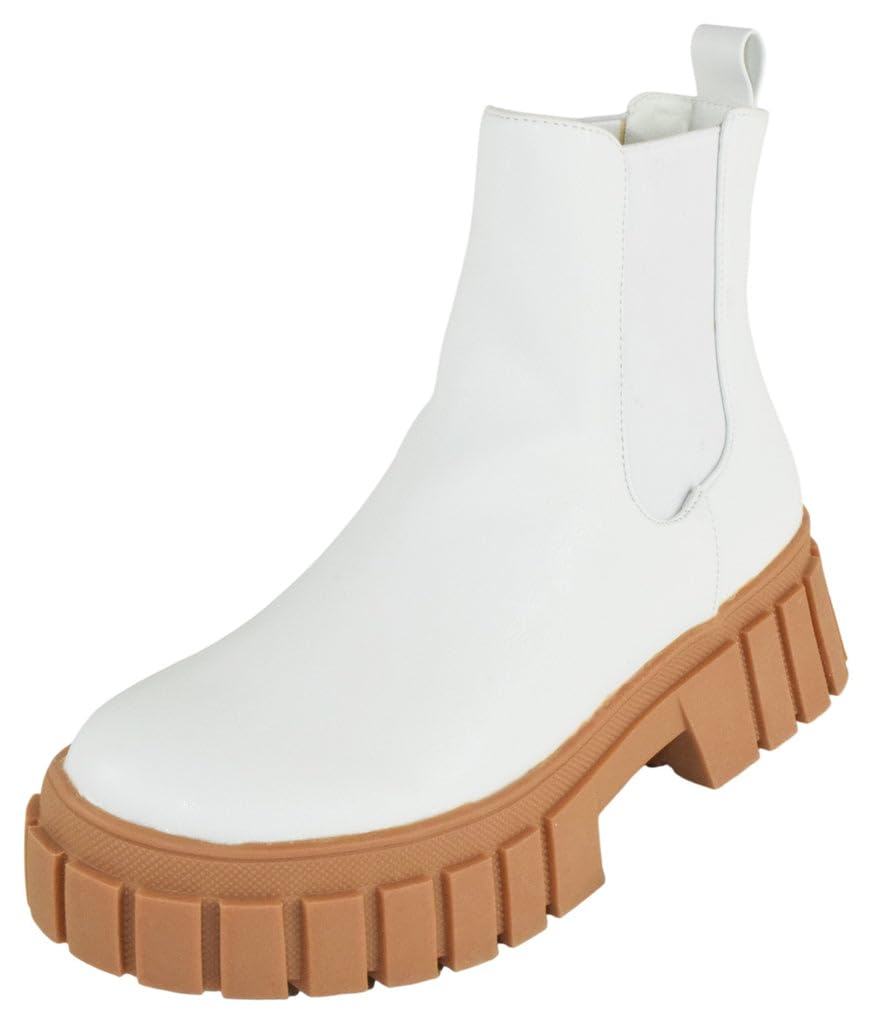 Berness Women Ankle Chunky Chelsea Boots Elastic Sides Slip On Lug Sole Platform Booties CAMILA