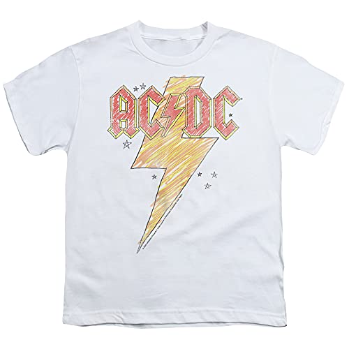 PopFunk Classic AC/DC Sketch Bolt, White Toddler/Little Kids 2-7 Years Unisex Boy Girl Short Sleeve Graphic T-Shirt (5) Sketch Bolt, White