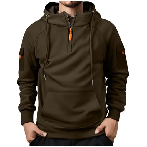 Mens Hoodie 2025 Long Sleeve Fleece Quarter Zip Pullover Sweatshirts Vintage Oversized Loose Fit Shirt with Pocket