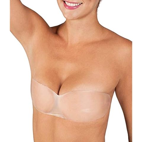 Fashion Forms ™ Skin Bandeau Sticky Adhesive Bra for Backless Dresses – 100% Silicone – Reusable Clear LG One Size Cover