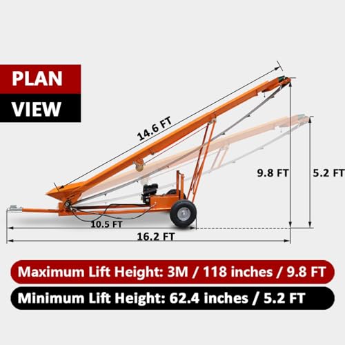 Image of 12-Inch Gas Powered Firewood Conveyor, 6.5HP 208cc Engine, 31-Ft PVC Belt, Hydraulic Variable Speed, 9.8-Ft Adjustable Lift Height, Towable Wood Conveyor, 110-lb Load