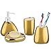 MyGift 4 Pcs Gold Bathroom Accessories Set with Toothbrush Holder, Soap Dispenser, Tumbler and Soap Dish, Bathroom Organizer Accessory for Modern Home Decor, Complete Ceramic