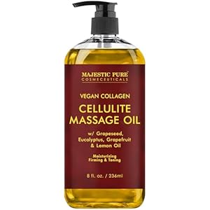 Majestic Pure Anti Cellulite Massage Oil for Massage Therapy – Refreshing, and Relaxing – Natural Oils with Vegan Collagen, Stem Cells & Cellulite Cream – All Skin Types – Men and Women – 8 fl oz