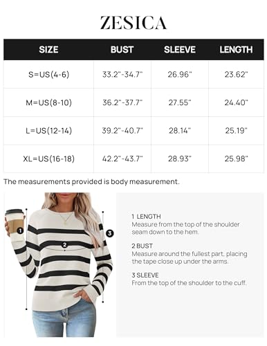 Zesica Women'S Long Sleeve Lightweight Striped Tops 2024 Fall Crewneck Ribbed Knit Shirts,White,Small thumb #5