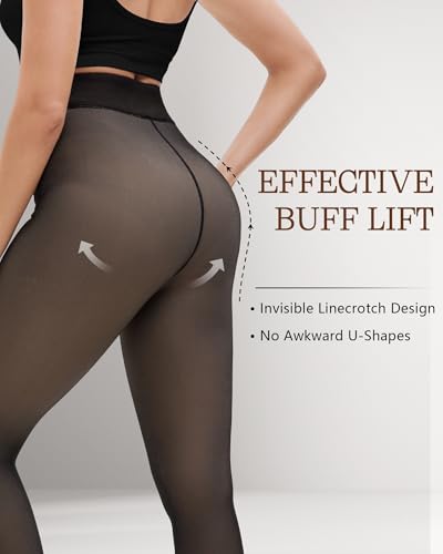 Image of HONGTEYA 2 Pairs Fleece Lined Tights Women - Warm Sheer Pantyhose Fake Translucent Tights Winter Thermal Leggings