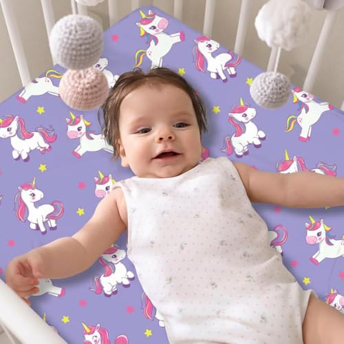 Image of Unicorn Crib Sheet Set, Fitted Crib Sheets Girl, 4 Pack Breathable Soft Microfiber Baby Crib Sheets, 28 X 52 in Crib Mattress Sheets for Standard Crib & Toddler Mattress
