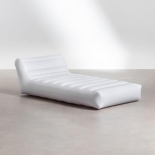 Miniatura 7 de California Sun Allora Tumbona inflable de lujo de tela para piscina, tumbona flotante junto a la piscina, cama flotante ultra ancha de lujo (beige)