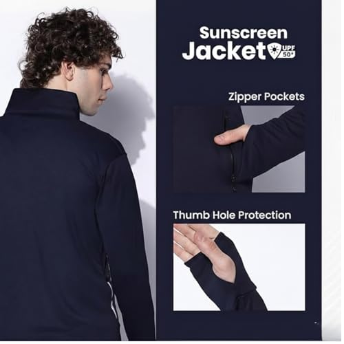 Image of Caraba Sunscreen Jacket with UV Protection UPF 50+ for Men | Lightweight & Breathable Coolrush Jacket | Anti-Tan & SPF 50+ Sun Protection | Quick Dry Nylon Jacket for Outdoor & Sports (Navy Blue)