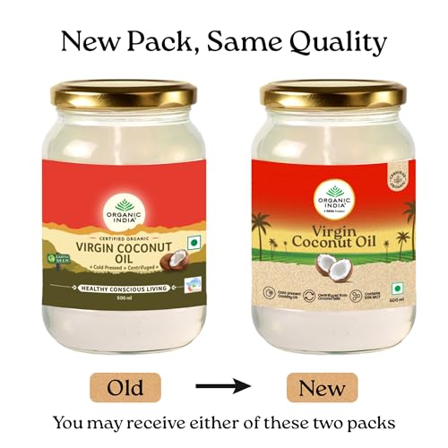 Image of A TATA Product - Organic India Virgin Coconut Oil 500ml, Certified Organic, Lab Tested on 600+ Parameters, Cold Pressed, Extracted from Organically Grown Coconuts, Multipurpose Coconut Oil