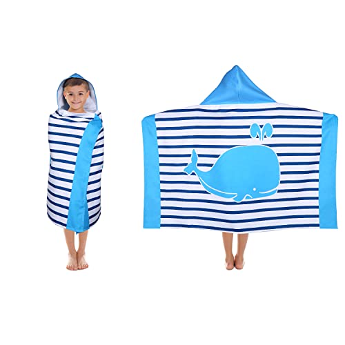 Violet Mist Kids Whale Hooded Beach Towel Boys Girls Cute Poncho Pool Towels With Hood 31*51 In Soft Microfiber Swim Cover-Ups For Kids Ages 3-10 Thick Absorbent Cotton Hooded Bath Towel Wrap Bathrobe cover