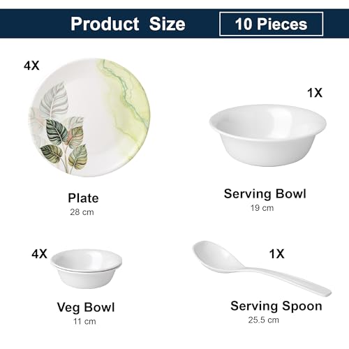 Image of Golden Fish 10 Pieces Dinner Set for Kitchen & Dining | 4 Full Plates, 4 Veg Bowls, 1 Donga & 1 Serving Spoon | Complete Family Serveware Set for Daily Use, Hosting & Gifting