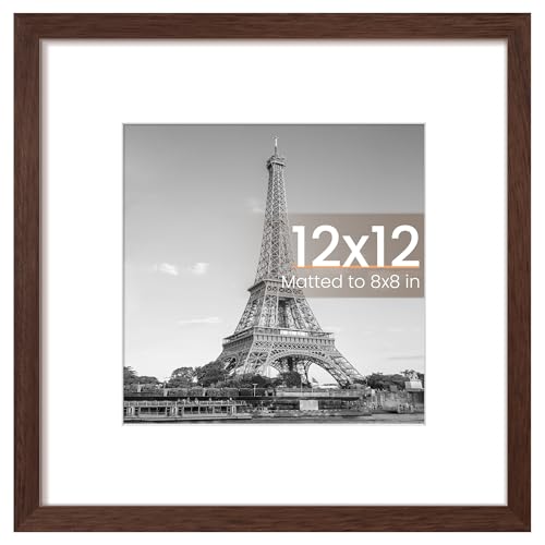 upsimples 12x12 フォトフレーム 写真ディスプレイ 8x8インチ マットなし 12x12インチ 壁掛けフォトフレーム ブラウン 1パック