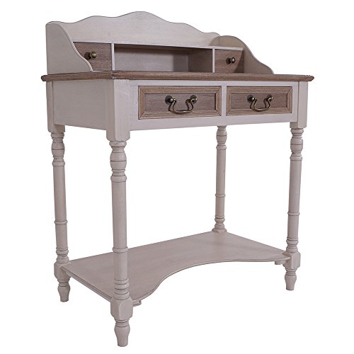 Sekretär Provence Landhaus Stil 4 Schubladen Holz Vintage Look Creme weiß