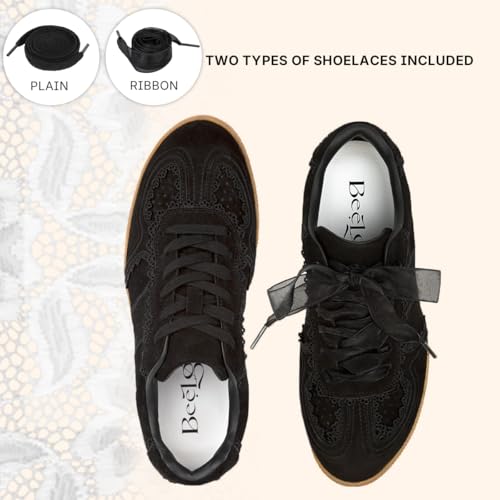 Image of Casual Sneakers for Women Lace Detail Elegant Ribbon Lace-Up Fashion Sneakers with Leather Upper Memory Foam Insole and Trendy Casual Shoes for Women