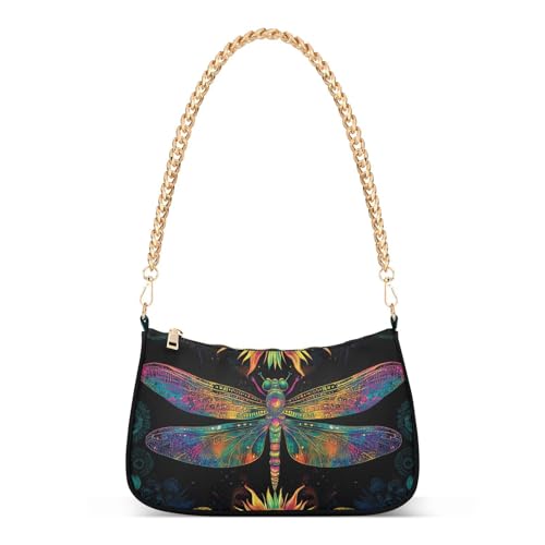 Sac à bandoulière femme motif libellule soleil et mandala grand fourre-tout