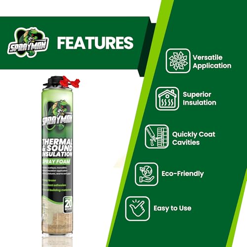 Sprayman Spray Foam Insulation Kit (240 Sq.Ft.) - Closed Cell Polyurethane Expanding Foam Sealant, Thermal & Acoustic Protection for Wall and Attic - Gun & Cleaner Included, 27.1 oz, 12 Pack