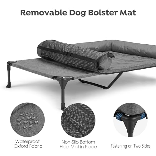 Veehoo Elevated Dog Bed, Lifted Dog Ded Add Waterproof Removable Pillow-Top Mat, Raised Pet Cot with Breathable Mesh, No-Slip Feet, Bolster Dog Cot Bed for Indoor & Outdoor, 125 x 83 cm, Black Silver by Veehoo - Image 4