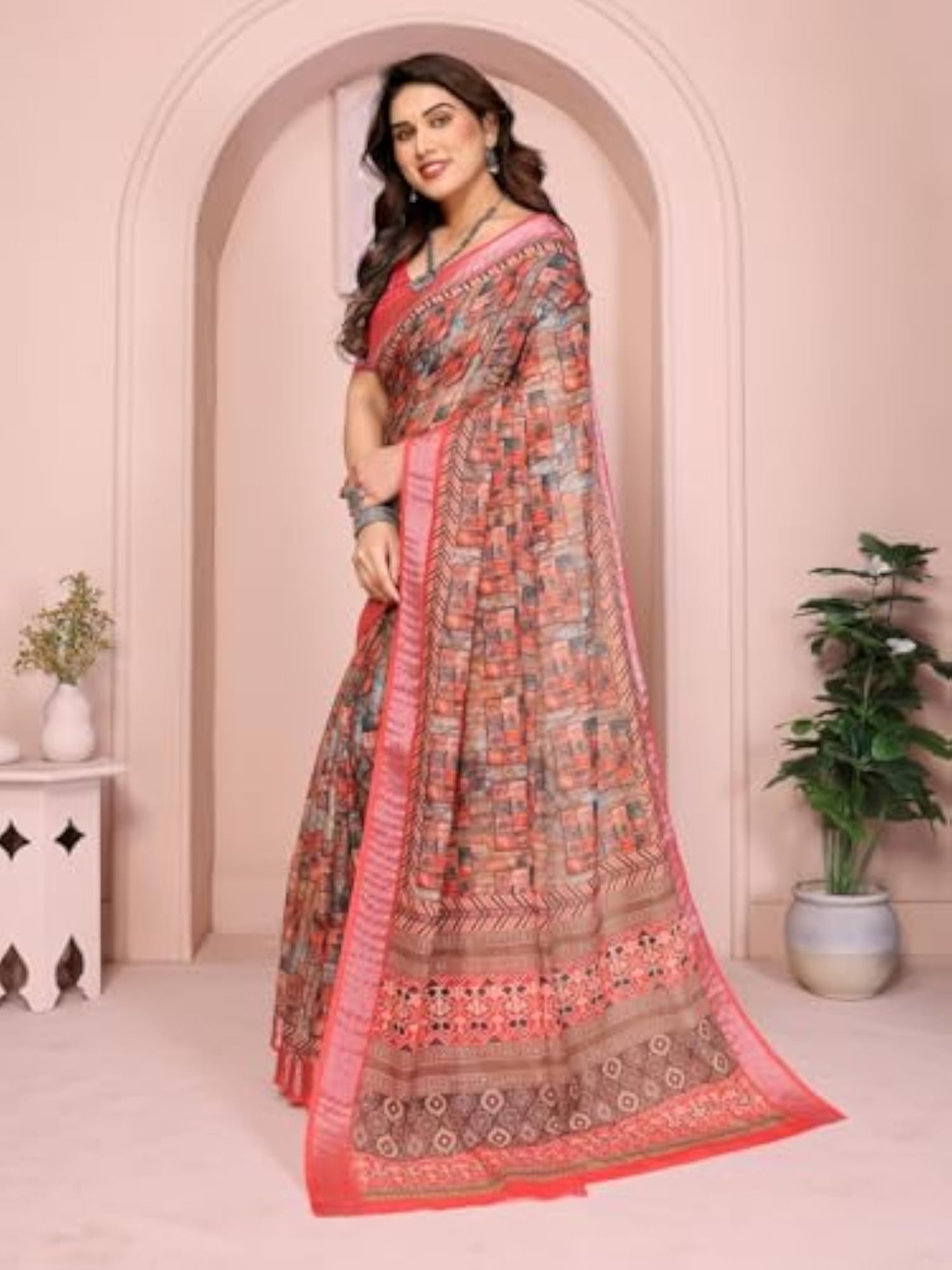 Women Digital Printed Linen Cotton Saree