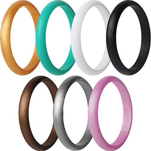 ThunderFit Women's Thin and Stackable 7 Rings Silicone Rings Wedding Bands 2.5mm Width - 2mm Thick (9.5 - 10 (19.8mm))