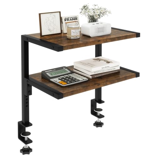 IBUYKE Étagère de rangement réglable à 2 niveaux pour accessoires de bureau, 32,8 cm, au-dessus ou au-dessous du bureau, marron rustique, TMZ007H