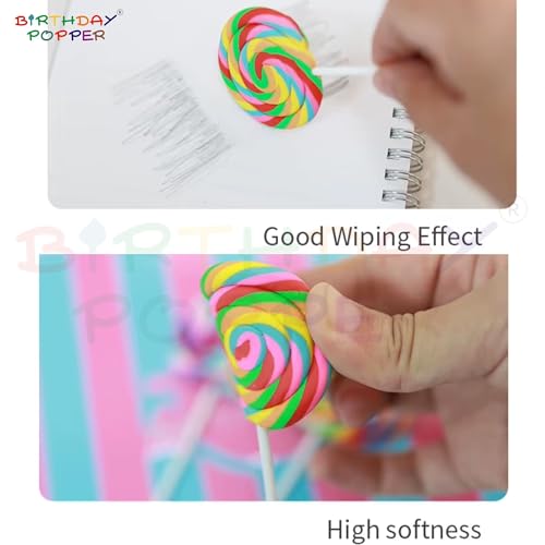 Image of Birthday Popper 36 Pcs Scented Candy Erasers for Kids as Birthday Return Gifts | Colorful Realistic Lollipop Pencil Erasers for School Stationery, Goodie Bags, Classroom Rewards for Boys & Girls