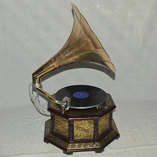 HMV Gramophone Phonograph Brass Crafted Base and Horn Antique Vintage Look Working Sound Box Needle Set