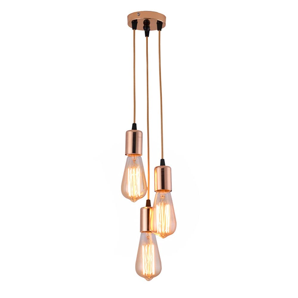 Lustre vintage 3 lumières en métal doré pour îlot de cuisine