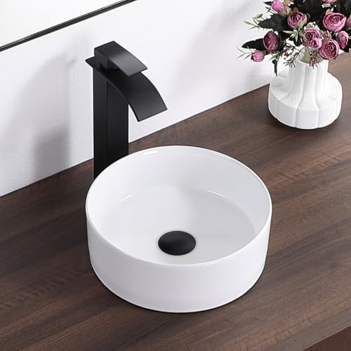 KARAMAG Bathroom Sink 12 Inch Round Vessel Sink Above Counter Porcelain Ceramic Small Sink Bowl...