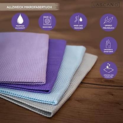 Lascano Geschirrtücher Mikrofaser 4er Set - 60 x 40 cm | Streifenfreie Allzweck Mikrofasertücher | fusselfrei & saugstark | Geschirrhandtücher (Exklusiv Edition) – Bild 7