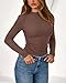 PRETTYGARDEN Womens Tops 2025 Fall Long Sleeve Fitted T Shirts Waffle Ruched Crop Shirt Basic Knit Workout Y2k Clothes(Brown,Small)