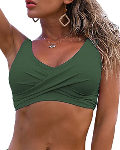 Image of Fanuerg Women's Twist Front Bikini Top V Neck Push Up Padded Swimsuit Top Bathing Suits