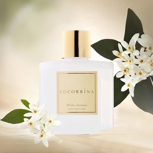 Image of COCORRINA Reed Diffuser - White Jasmine 6.7 Fl.oz Reed Diffuser Set with Sticks & Preserved Baby's Breath, Reed Diffuser for Home Bathroom Shelf Decor