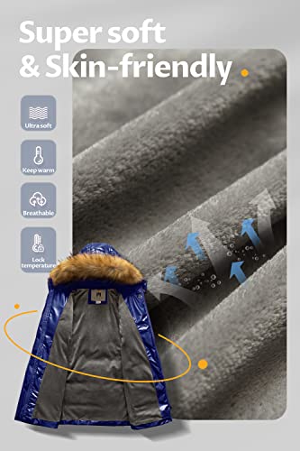 Creatmo Us Girl's Winter Puffer Coats Warm Thicken Metallic Parka Jackets With Removable Faux Fur Trim Hood Shine Navy 10/12 #TOP2