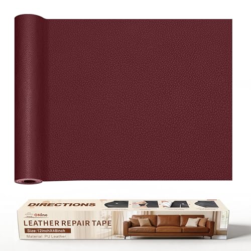 Image of ONine Leather Repair Patch，Leather Repair Tape, 12 x 48 inches Leather Repair Patch for Furniture,Vinyl Repair kit，Leather Couch Patch，for Sofas,Furniture,car Seats,Chairs(Wine red-Litchi Grain)