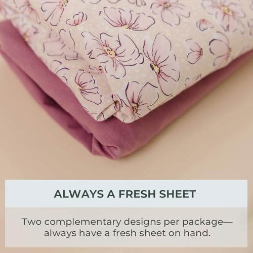Image of Pobibaby 2 Pack Fitted Crib Sheets for Girls - Premium Cotton Blend Baby Crib Sheet Set, Soft Breathable Pink Floral Toddler Bed Sheets for Standard Mattress, Girl Nursery Bedding 52x28 (Blossom)