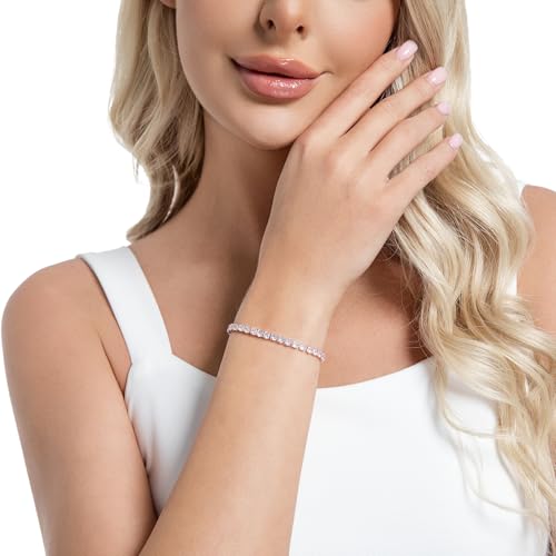 Fashion Bracelets for Women|Tennis Bracelets for Women|18K Gold Plated Bracelets for Women|Silver Women's Bracelets|Rose Gold Women's Bracelets|4mm Zirconia Bracelets| Length-adjustable buckle3