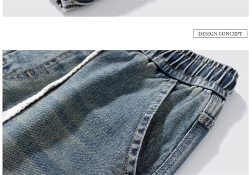 Men's Summer Baggy Lightweight Cotton Wide Leg Straight Denim Pants Loose Fit Blue Jean Trousers4