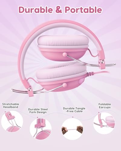 Acer Kids Headphones Wired for School, 74-85dB Limiter, Pink OHW342 - image 6