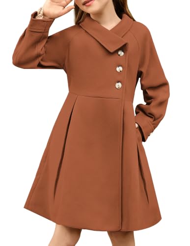 Image of GRACE KARIN Girls Dress Coat Kids Wool Lapel Long Button Jackets Fall Winter Outerwear Peacoat with Pockets 5-12Y