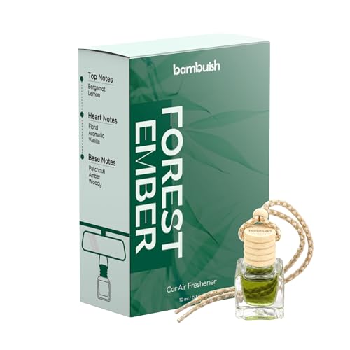 Image of Forest Ember Car Air Freshener Hanging Perfume | Long Lasting Premium Car Fragrance Oil | Luxury Woody Floral Aroma for Car, SUV, Office & Home | Bergamot Lemon Amber Patchouli Scent | 10ml