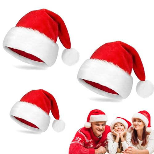 3 Stück Nikolausmütze Plüsche, Rot Santa Mütze, Nikolausmütze,...